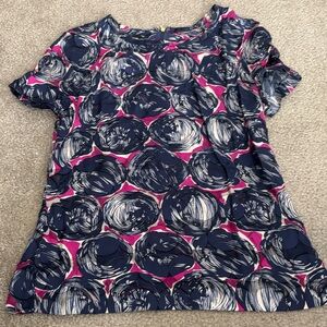 Tory Burch Navy and Pink Floral Blouse